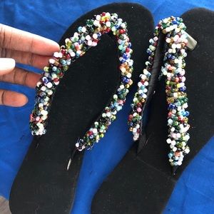 Hand beaded flip flops